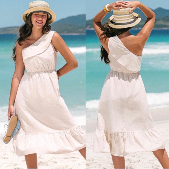 CUPSHE Jordyn One Shoulder Ruffle Dress COTTON DRESS NEW WITH TAGS LARGE - Picture 1 of 6